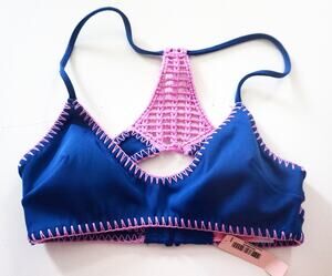 Victoria's Secret Bon Voyage Blue Pink Surf Crochet Bralette Bikini Top
